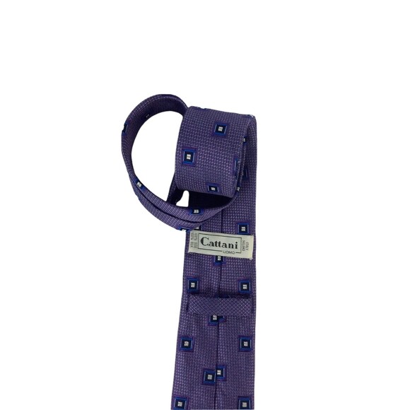 Cattani Uomo Milan Italy Men’s Tie Purple Blue Gray Geometric 100% Silk Necktie - Picture 2 of 3